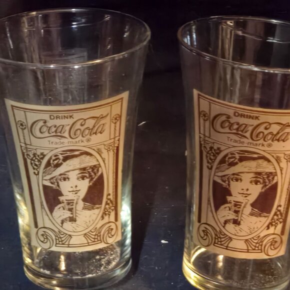 Coca-Cola Collectible 16oz Glass Set Of 2 With Vintage Lady Design - Picture 1 of 6